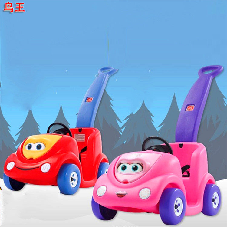 Trolley Children's Cartoon Four-wheel Baby Stroller With Handle Push Rod Outdoor Pocket Windmill Children's Toy Car Retail Second