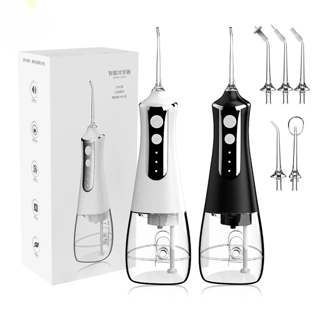 Dental Oral Irrigator Water Teeth Pick Mouth Washing Machine 5 Nozzels 3 Modes USB Rechargeable 300ml Tank New Retail Second