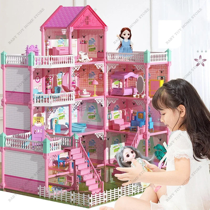 Montessori Doll Houses 3D Assembled DIY Miniatures Dollhouse Accessories Villa Princess Castle Girl's Birthday Gifts Toys House