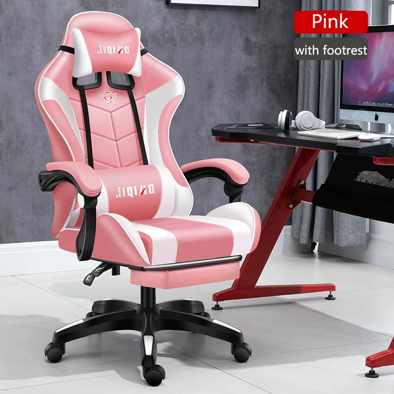 Massage Gaming Chair WCG Ergonomic Chair Fashion Pink Light Computer Leather Office Chairs Internet Cafe Bedroom Game Chair
