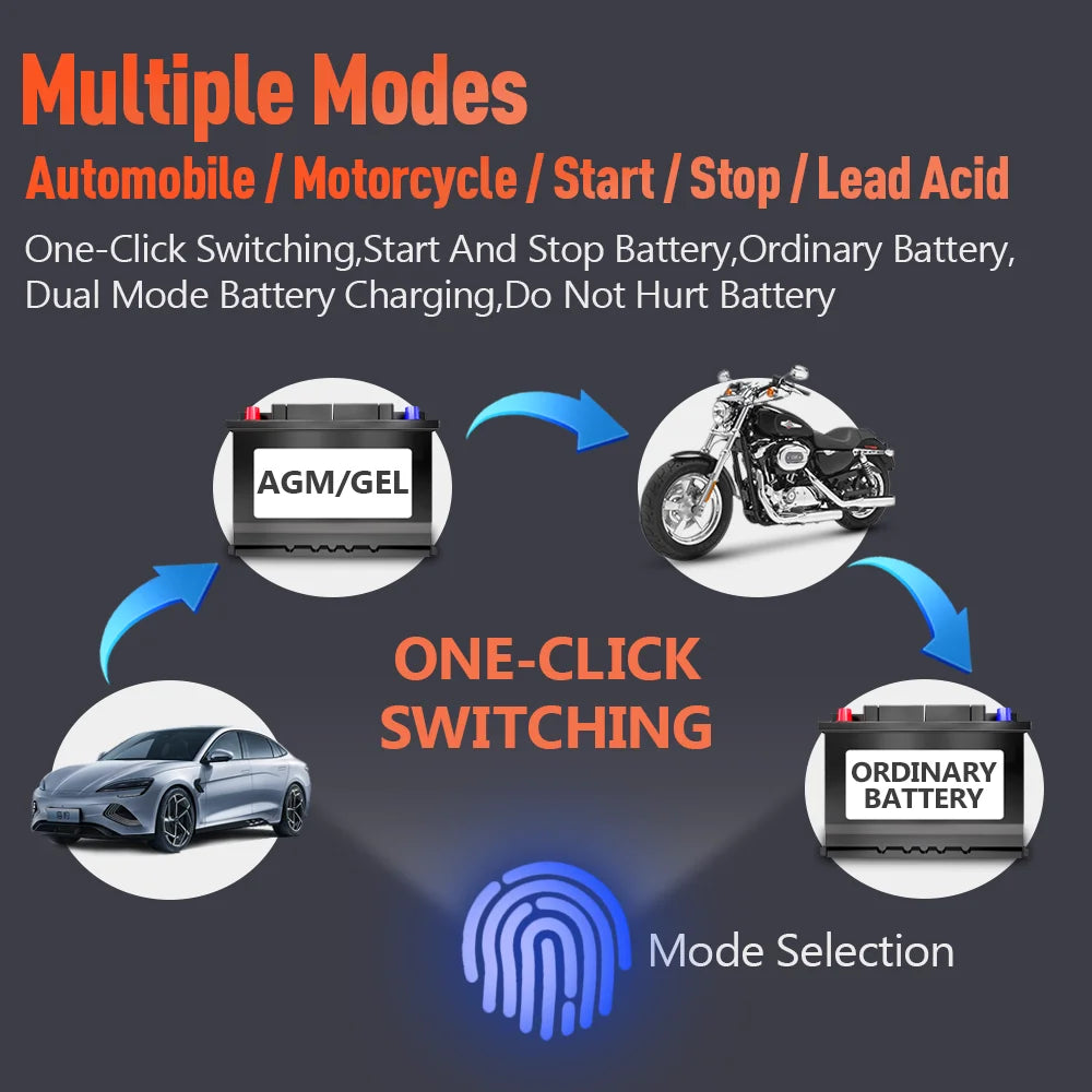 Car Battery Charger 12V/24V - Pulse Repair, Digital Display